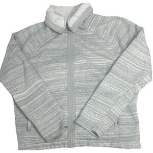 Adidas Jacket Womens XL Gray & White Full Zip Mock Neck Pockets Athleisure(278)